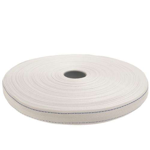 Polyesterband 25mm 50m Natur - Blå stagkant